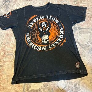 Affliction Men's Black and Orange Graphic T-Shirt